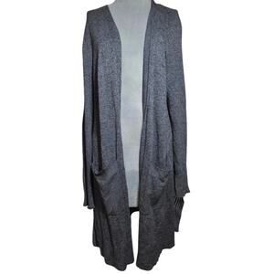 Gray Open Knit Cotton Blend Duster Sweater with Pockets Size XL